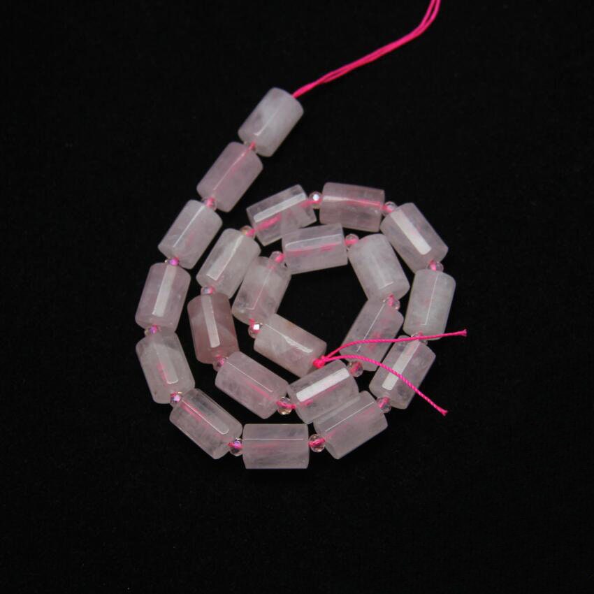 Rose Quartz Tube Beads Natural Gemstone Beads Faceted Beads 10x14mm 15''