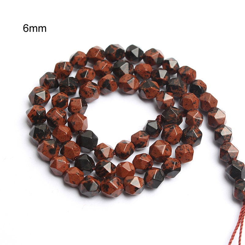 Brun obsidian facetteret, naturlig ædelsten, nugget sten, 6mm 8mm 10mm 15''