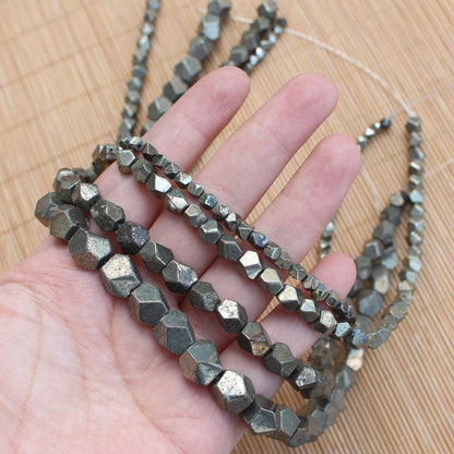 Pyrite Nugget Faceted Beads Natural Gemstone Beads 4mm 6mm 8mm 10mm 15''