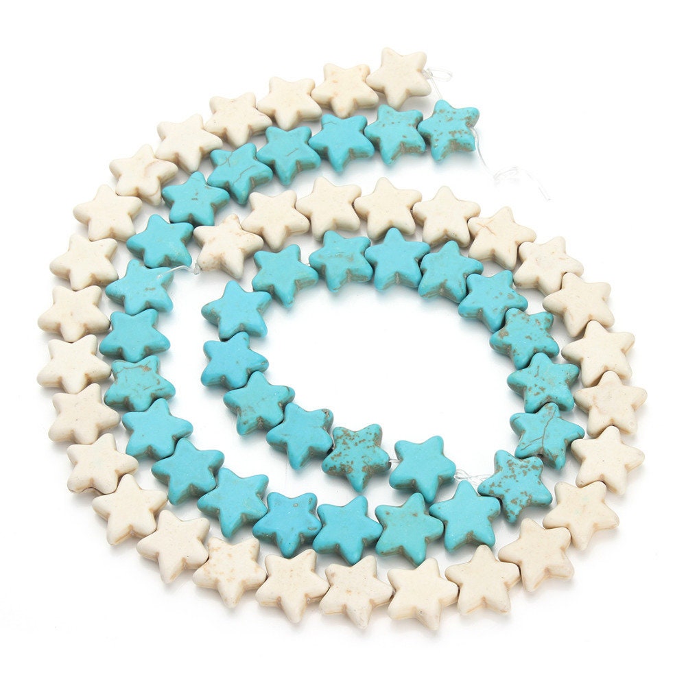 Perles étoiles turquoise howlite bleu blanc 15 mm 15''