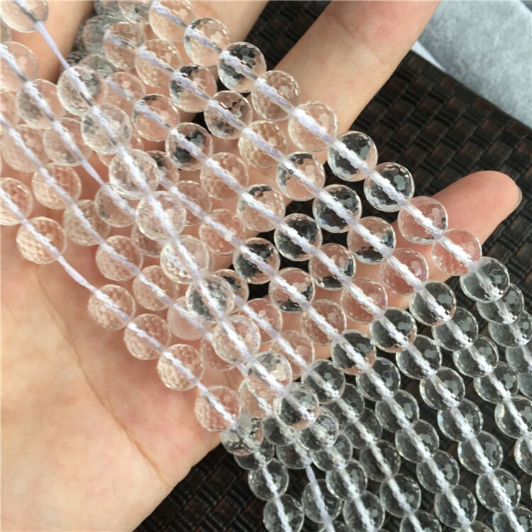 Perles à facettes en cristal de quartz 4 mm, 6 mm, 8 mm, 10 mm, 12 mm, 14 mm, 15 pouces