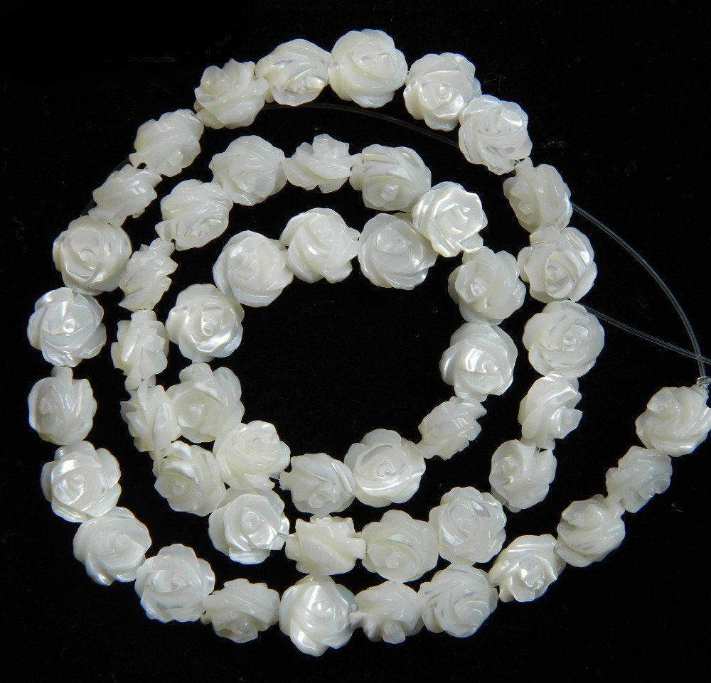 White Shell Rose Carved Beads 8mm 10mm 25 pcs