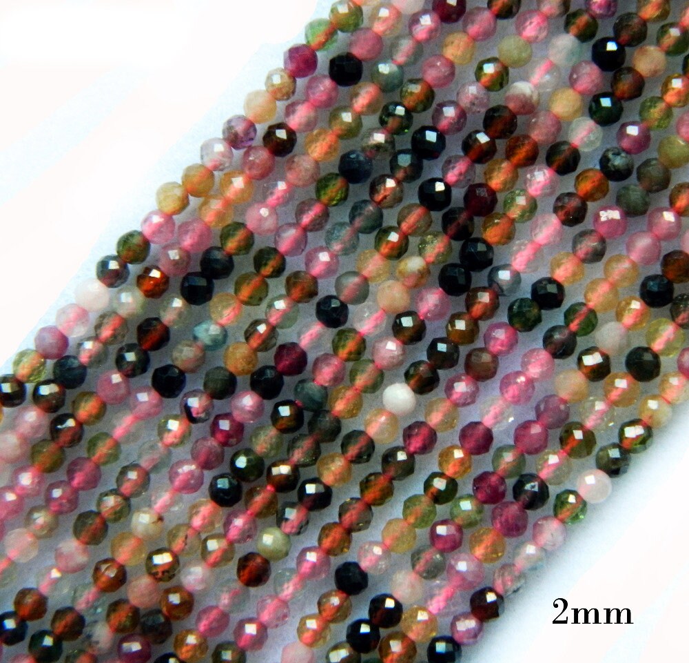 Rainbow Tourmaline Faceted Beads Natural Gemstone Beads 2mm 3mm 4mm