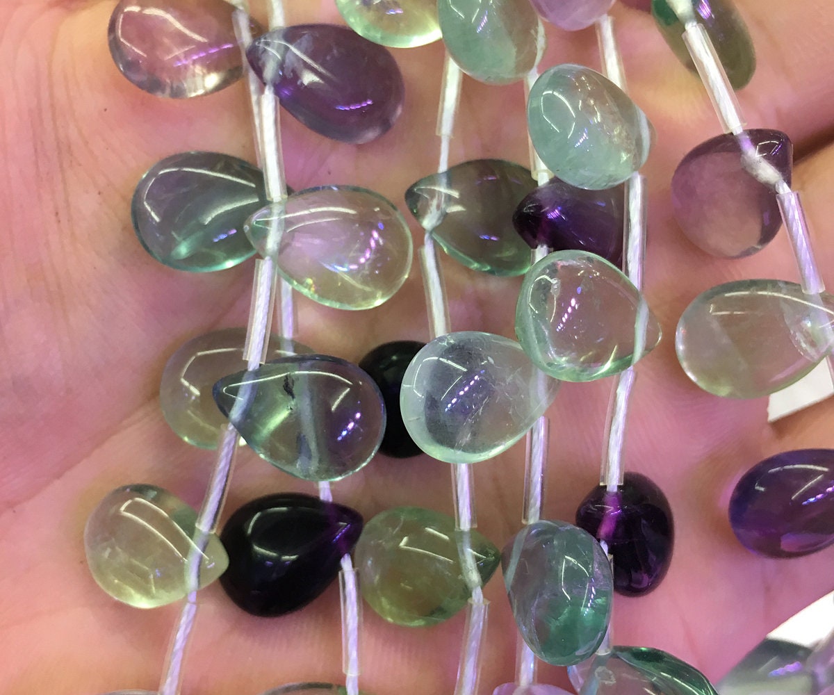 A+ Purple Green Fluorite Teardrop Beads 10x14mm 26PCS