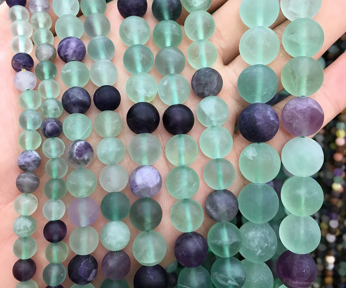 Perles de fluorite mate, pierre naturelle givrée, 4 mm, 6 mm, 8 mm, 10 mm, 12 mm, 15 pouces