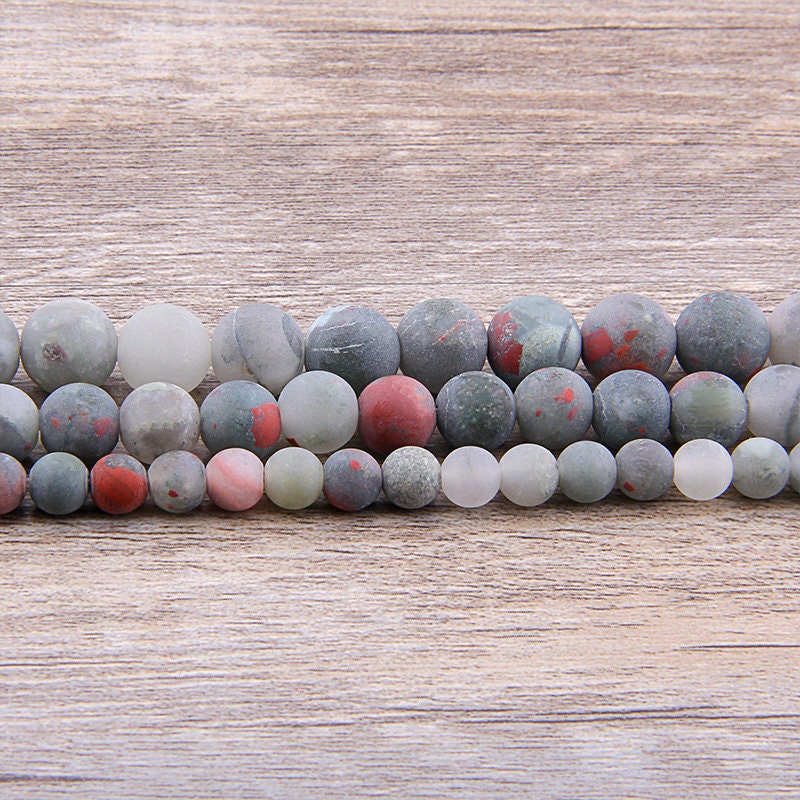 Perles mates en pierre de sang africaine 4 mm, 6 mm, 8 mm, 10 mm, 12 mm, 15 pouces