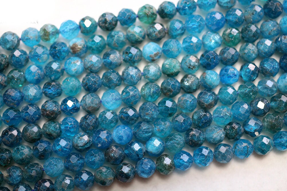 Perles à facettes en apatite bleue 2 mm 3 mm 4 mm 6 mm 15''