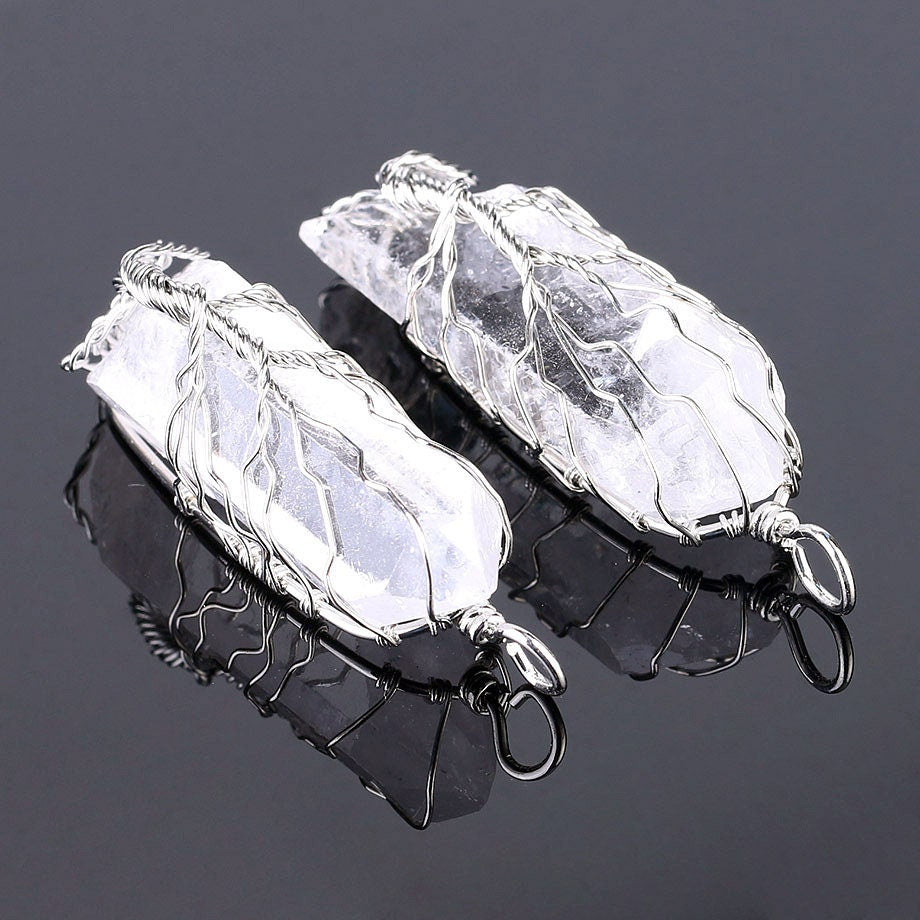 Crystal Pendant Antique Copper Wire Wrapped Tree of Life Quartz Pendant 1pc