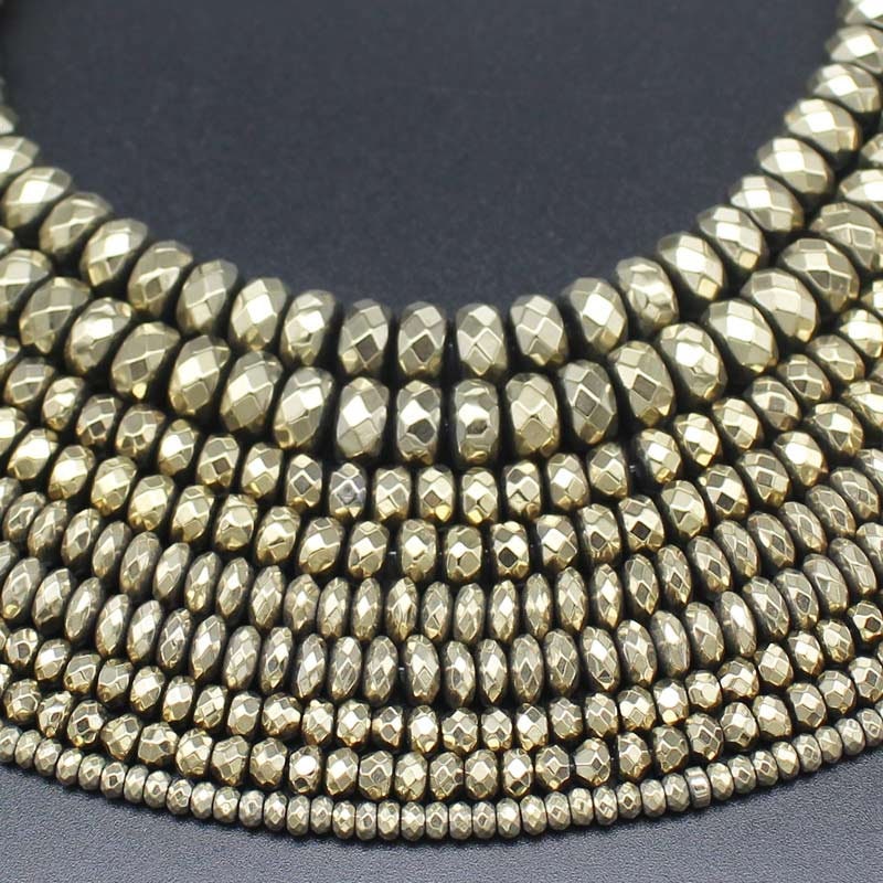Light Gold Hematite Rondelle Faceted Beads 3mm 4mm 6mm 8mm 10mm 15''
