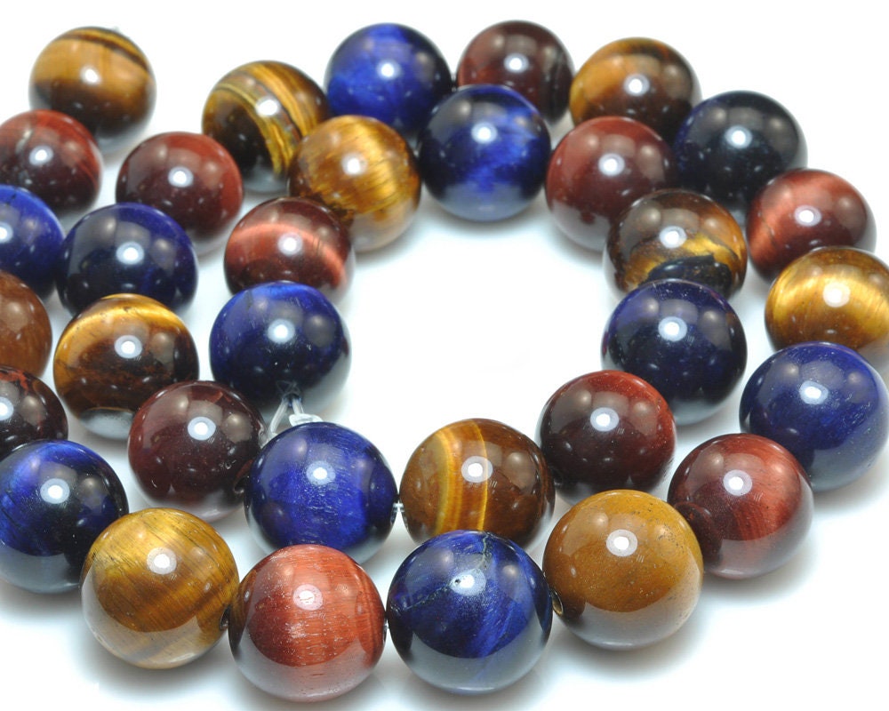 Bland farve Tiger Eye Beads Naturlige ædelstensperler 4mm 6mm 8mm 10mm 12mm 14mm 15''