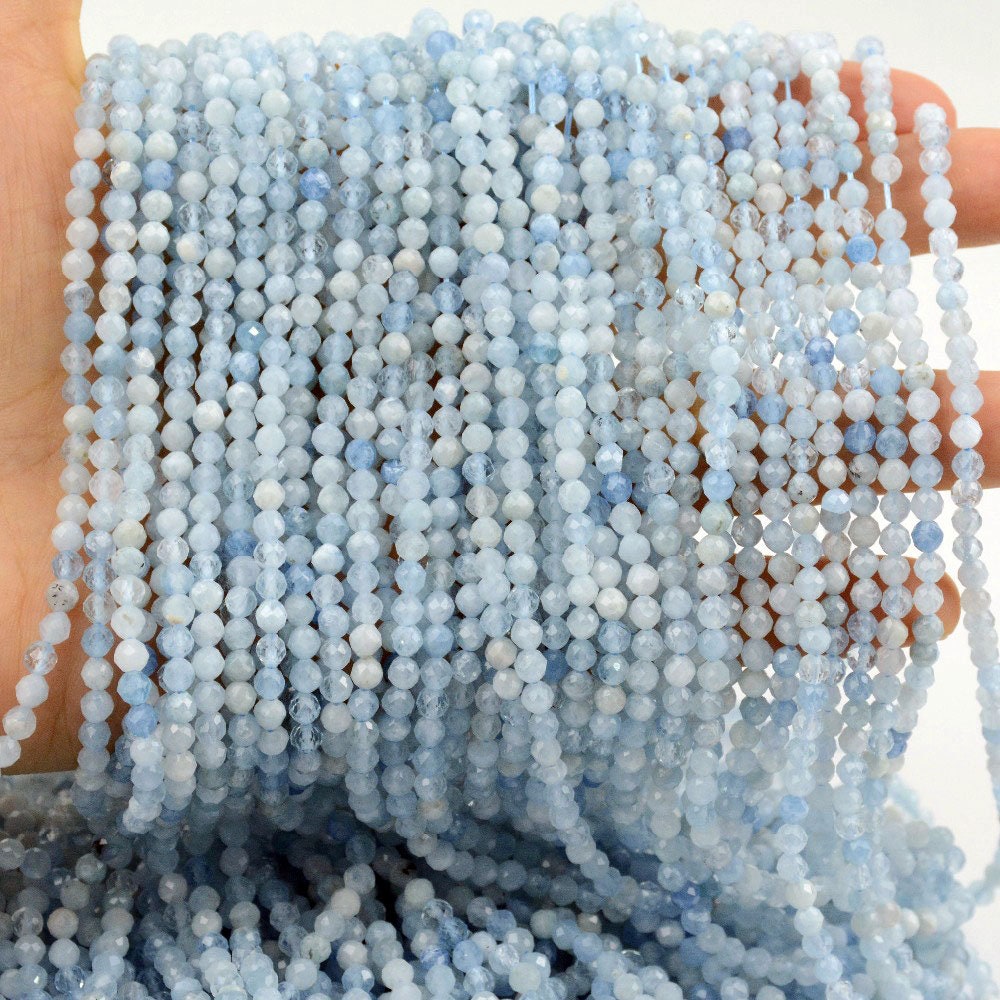Aquamarin facetterede perler 2 mm 3 mm 4 mm 15''