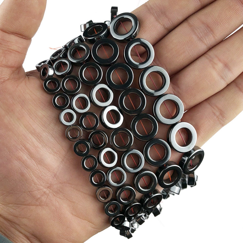 Sort hæmatit, naturlig ædelsten, cirkelring rund sten til smykkefremstilling 8 mm 10 mm 12 mm 14 mm 16 mm