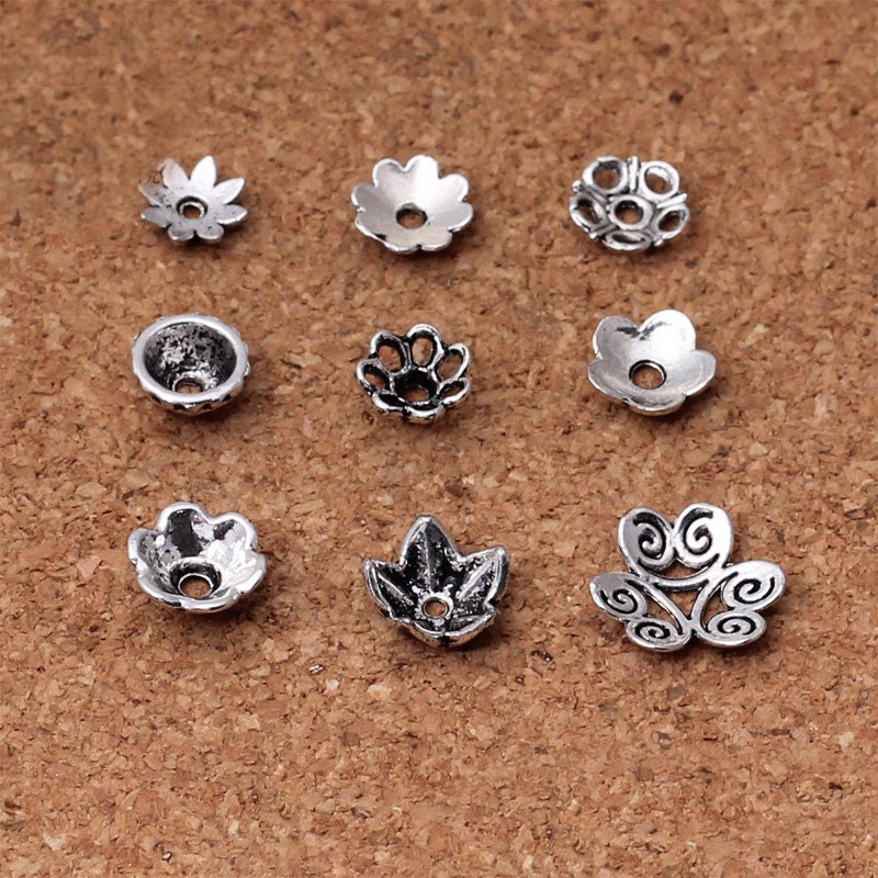 Alloy Caps, Antique Silver Color Findings 50pcs
