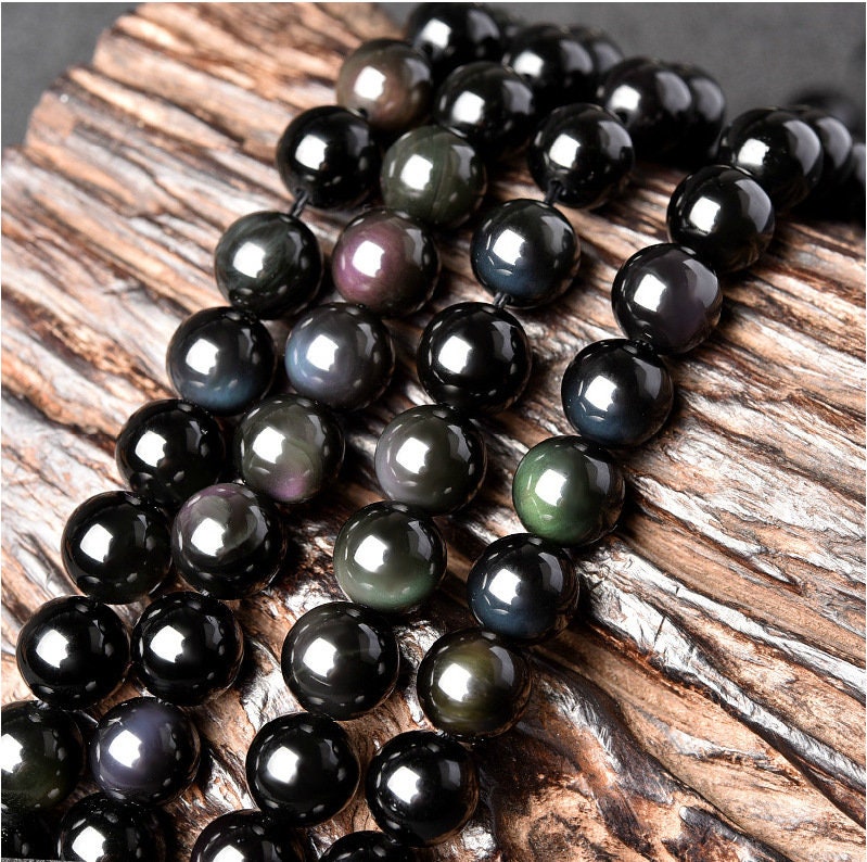 En regnbueobsidian, naturlig ædelsten, rund sten 6mm 8mm 10mm 12mm 14mm 16mm 18mm 15''