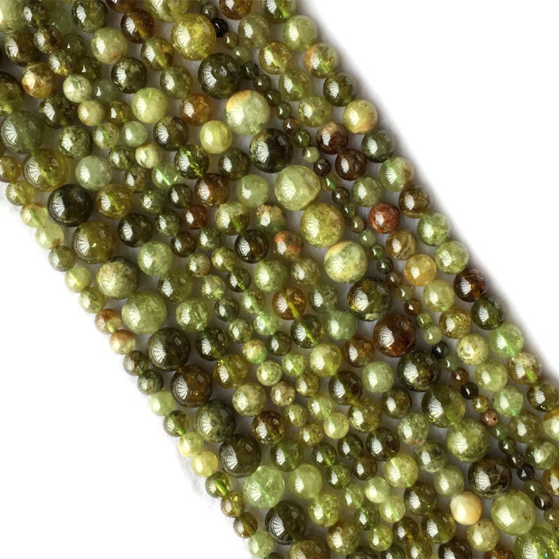 Perles de grenat vert véritable, perles en pierre de cristal, 4 mm, 6 mm, 8 mm, 10 mm, 15 pouces