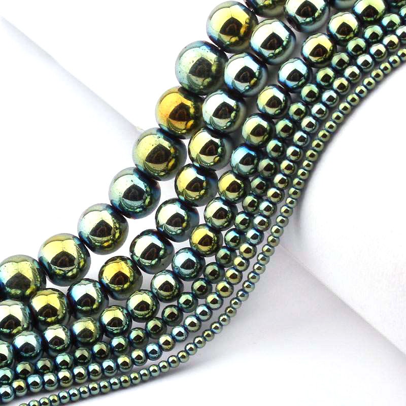 Blågrøn hæmatit, naturlig ædeltone, rund sten 2mm 3mm 4mm 6mm 8mm 10mm