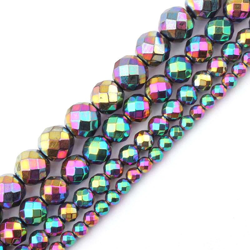 Regnbuehæmatit, naturlig ædelsten, hæmatitsten, rund facetteret 2 mm 3 mm 4 mm 6 mm 8 mm 10 mm