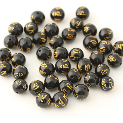 Gold Plated Carved Black Onyx Beads Natural Gemstone Beads 6mm 8mm 10mm 12mm 14mm 15''