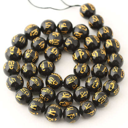 Gold Plated Carved Black Onyx Beads Natural Gemstone Beads 6mm 8mm 10mm 12mm 14mm 15''