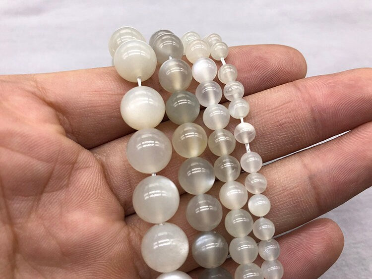 White Moonstone Beads 4mm 6mm 8mm 10mm 15''