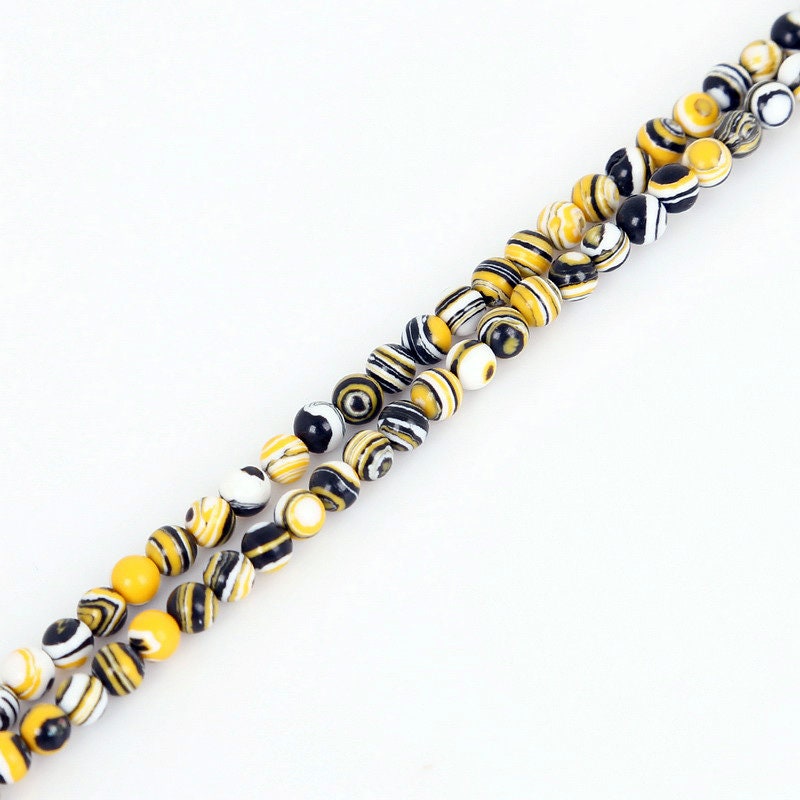 Yellow Black White Malachite Beads 4mm 6mm 8mm 10mm 12mm 15''