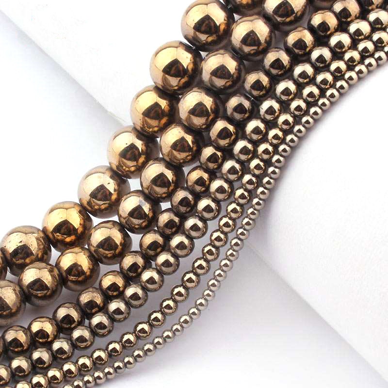 Lys guld hæmatit, naturlig ædeltone, rund sten 2mm 3mm 4mm 6mm 8mm 10mm