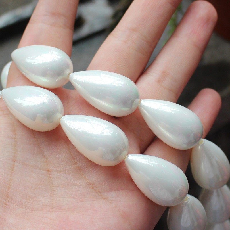 White Shell Pearl Teardrop Beads 16x28mm 15''