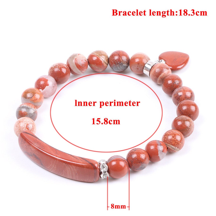 Red Jasper Heart Pendant Bracelet 8mm 7''