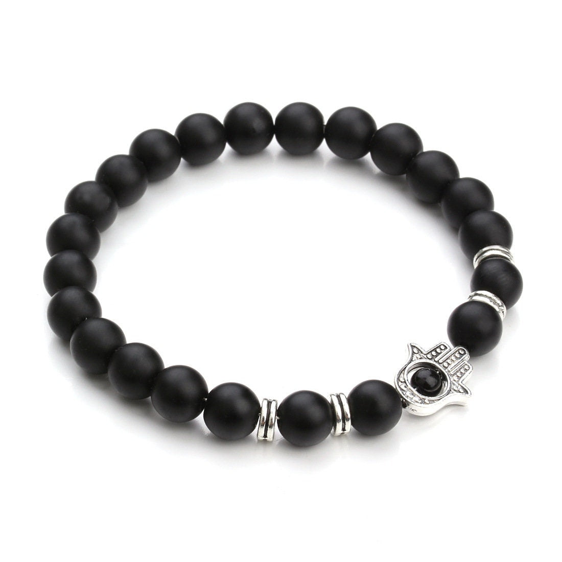 Matte Onyx Bracelet Charm Palm Bracelet 8mm 8''