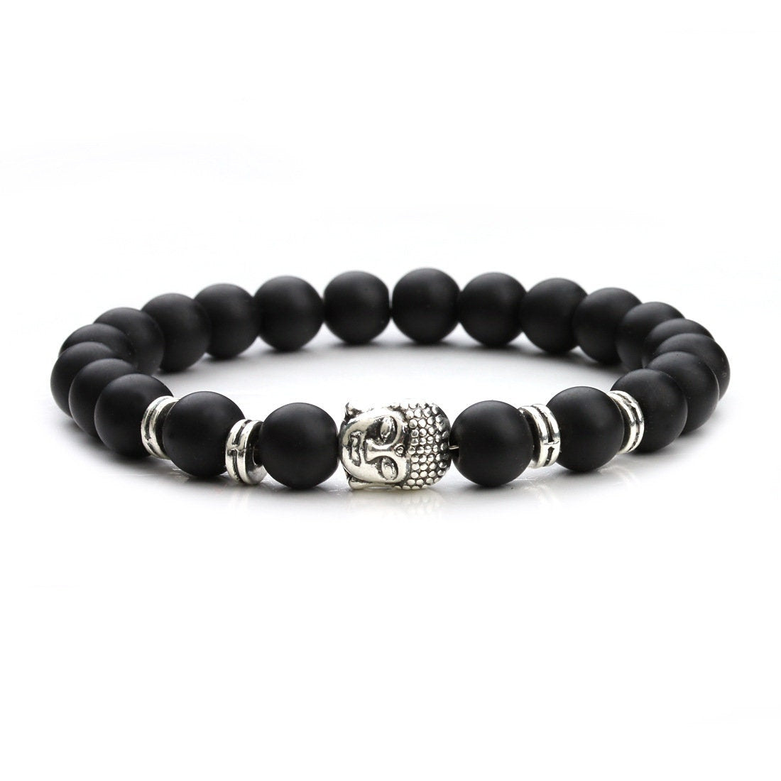Matte Onyx Bracelet Silver Gold Buddha Bracelet 8mm 8''