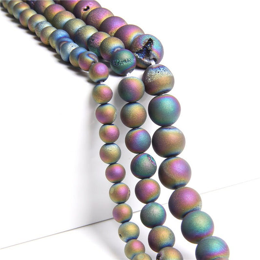 Rainbow Druzy Agate Beads 6mm, 8mm, 10mm 12mm 14mm 15''