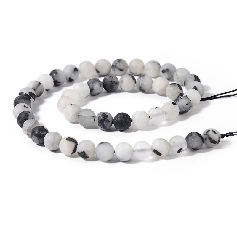 Black Rutilated Quartz Matte Beads 6mm 8mm 10mm 15''
