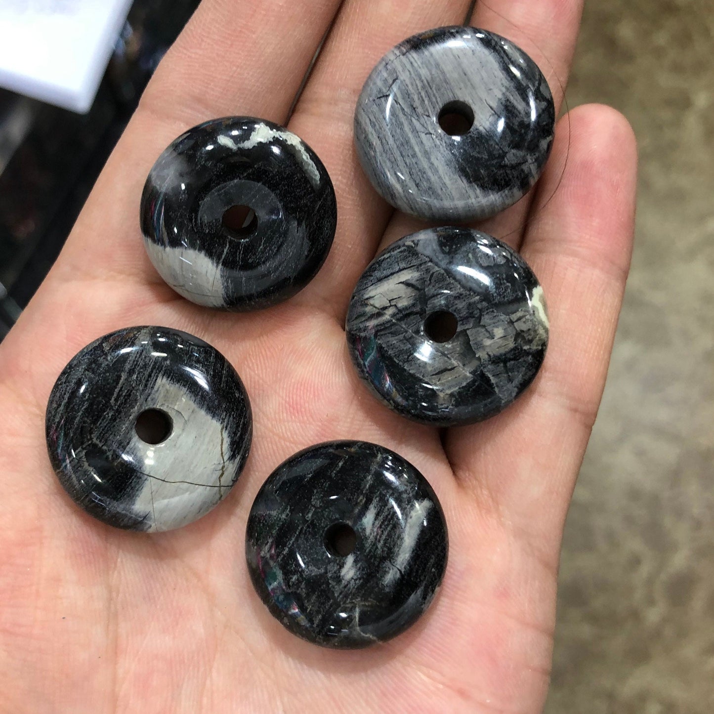 Black Leaf Jasper Pendant 25mm 40mm Donut Pendant 1pc