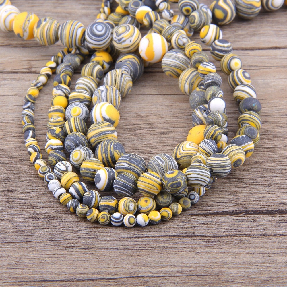 Yellow Striped Malachite Matte Beads 4mm 6mm 8mm 10mm 15''