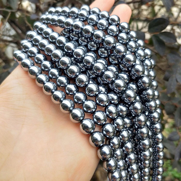 Sølv Terahertz, Naturlig Ædelsten, Rund Sten 2mm 3mm 4mm 6mm 8mm 10mm 12mm 15''