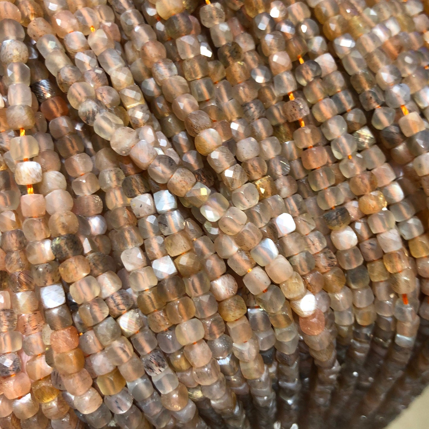 Gray Sunstone Cube Faceted Beads 4mm 15''