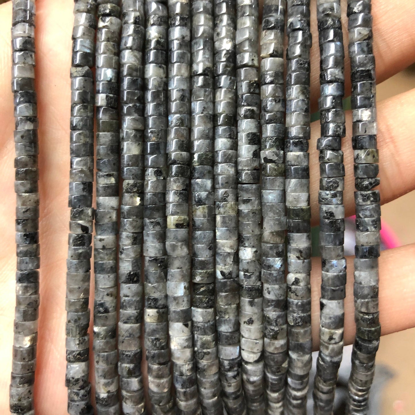 2/3x4 mm sorte labradorit rondelle perler 15''