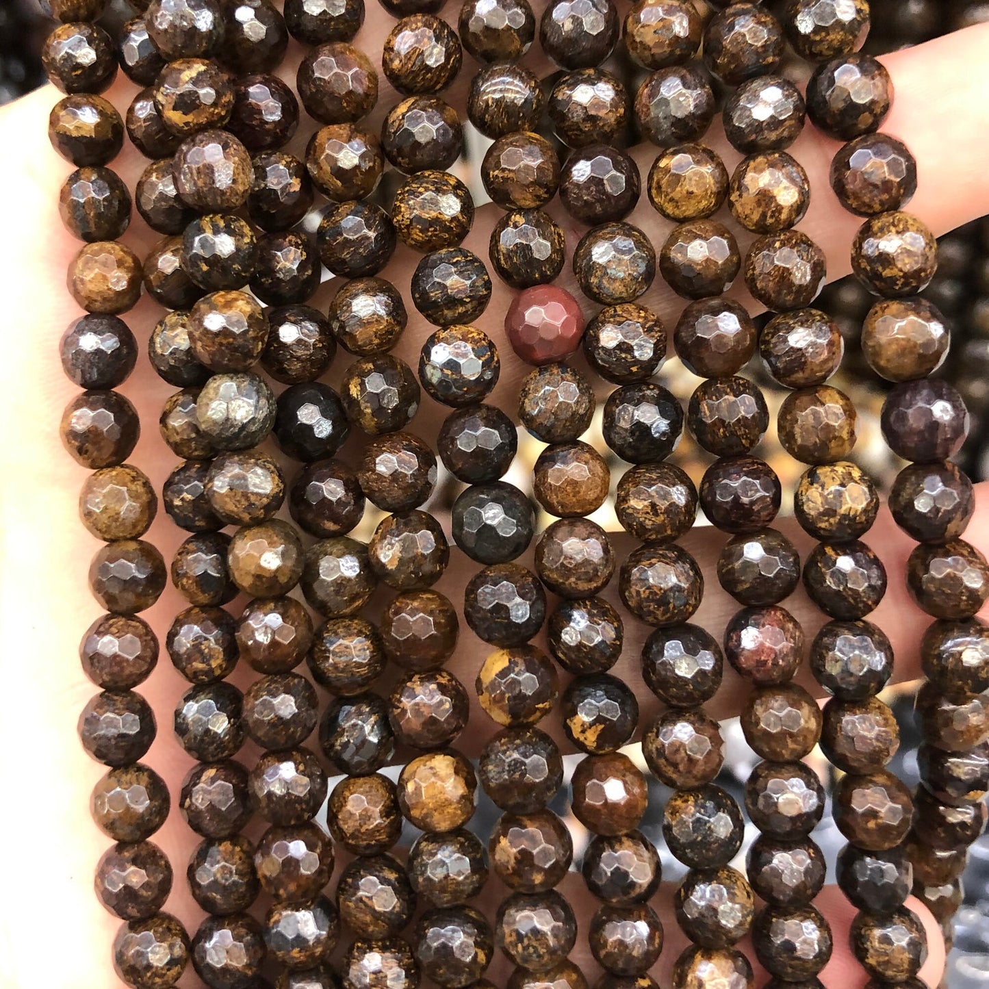 Perles à facettes en bronzite 4 mm, 6 mm, 8 mm, 10 mm, 12 mm