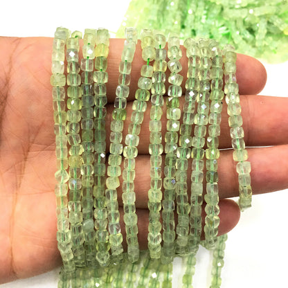 Prehnite Cube Faceted Beads 4mm 15''