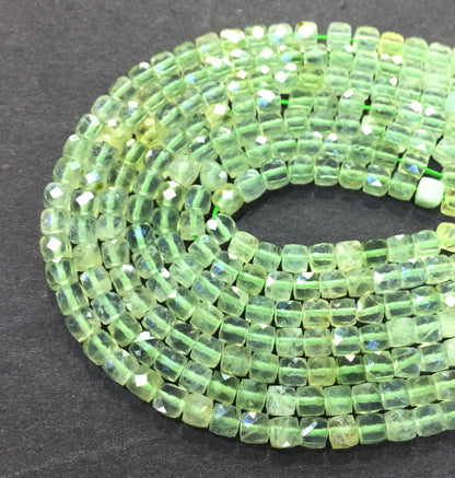 Prehnite Cube Faceted Beads 4mm 15''