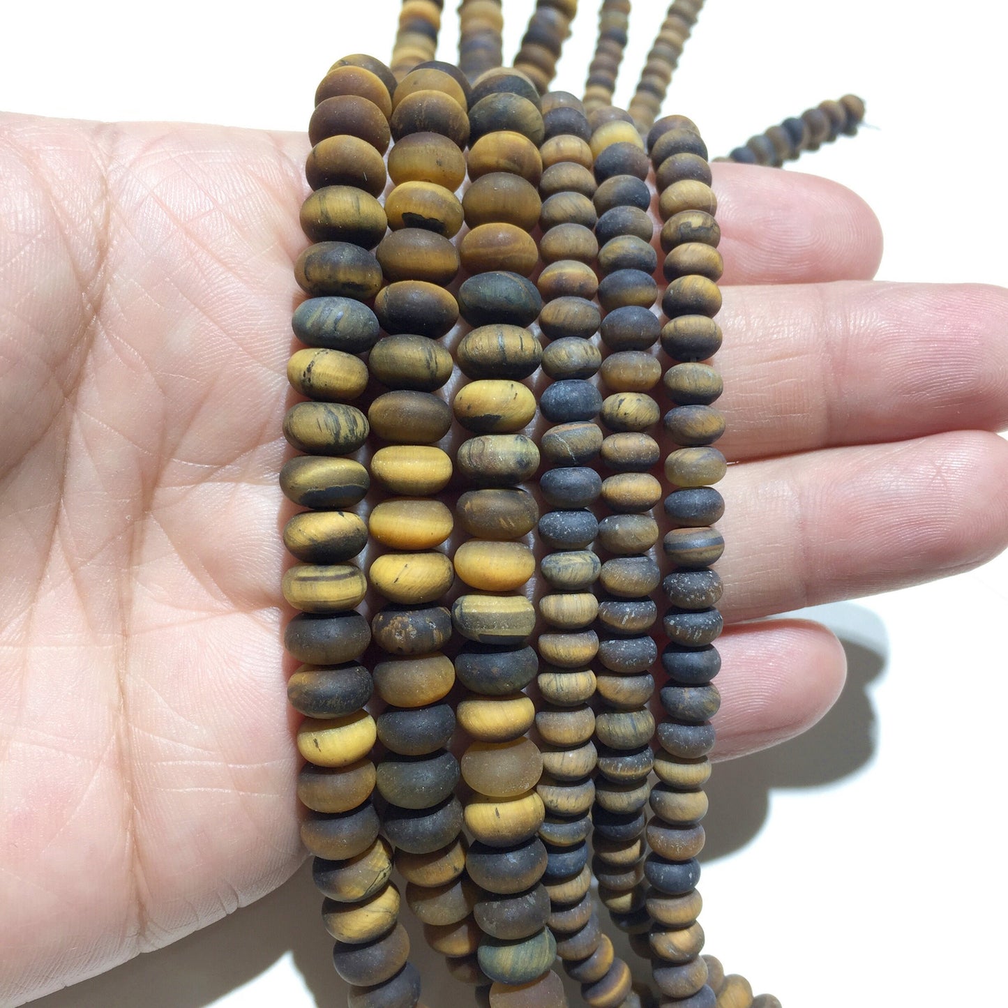 Yellow Tiger Eye Rondelle Matte Beads Natural Gemstone Beads 4x6mm 5x8mm 15''