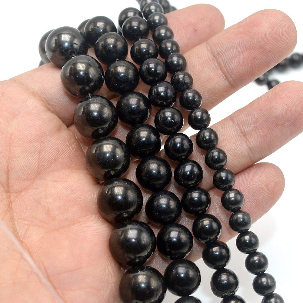 Black Jet, Naturlig Ædelsten, Rund Løs Sten 6mm 8mm 10mm 15''