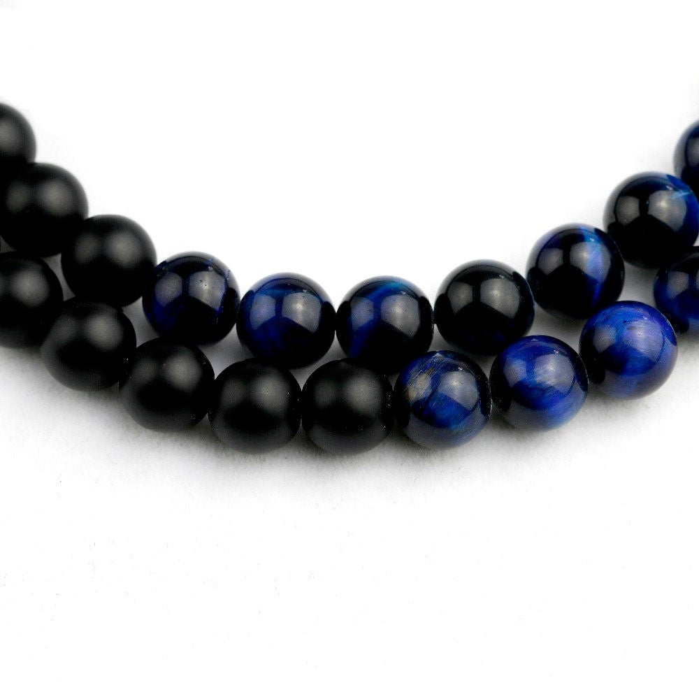 Blue Tiger Eye Necklace Onyx Stone Necklace 8mm 30'' 34'' 36''