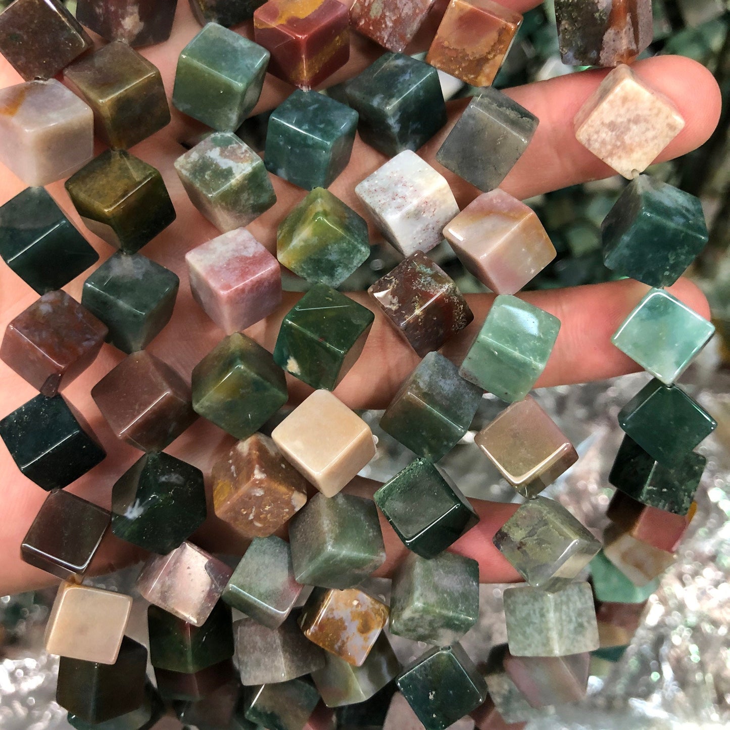 Indian Agate Cube Beads 8mm 10mm 15''
