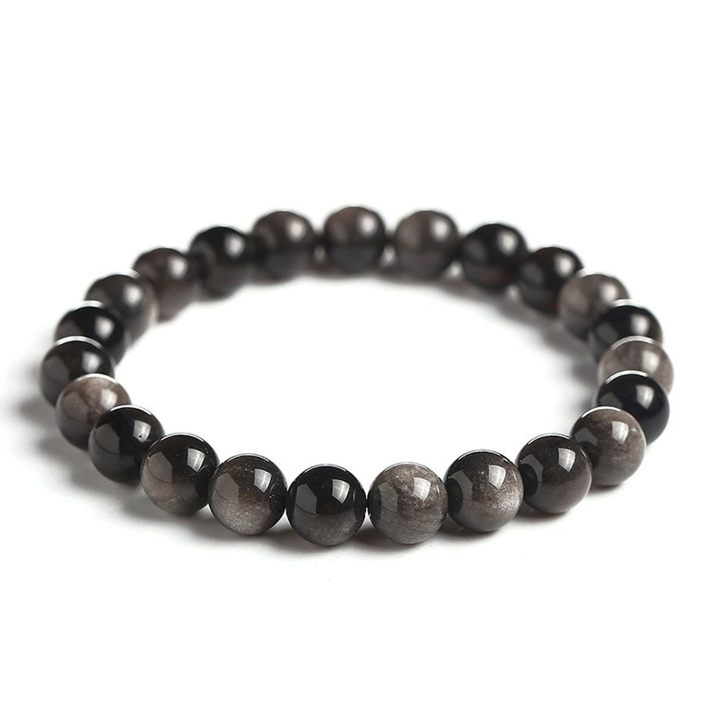 Naturstensarmbånd Silver Obsidian Beads Armbånd 6mm 8mm 10mm 12mm 8''