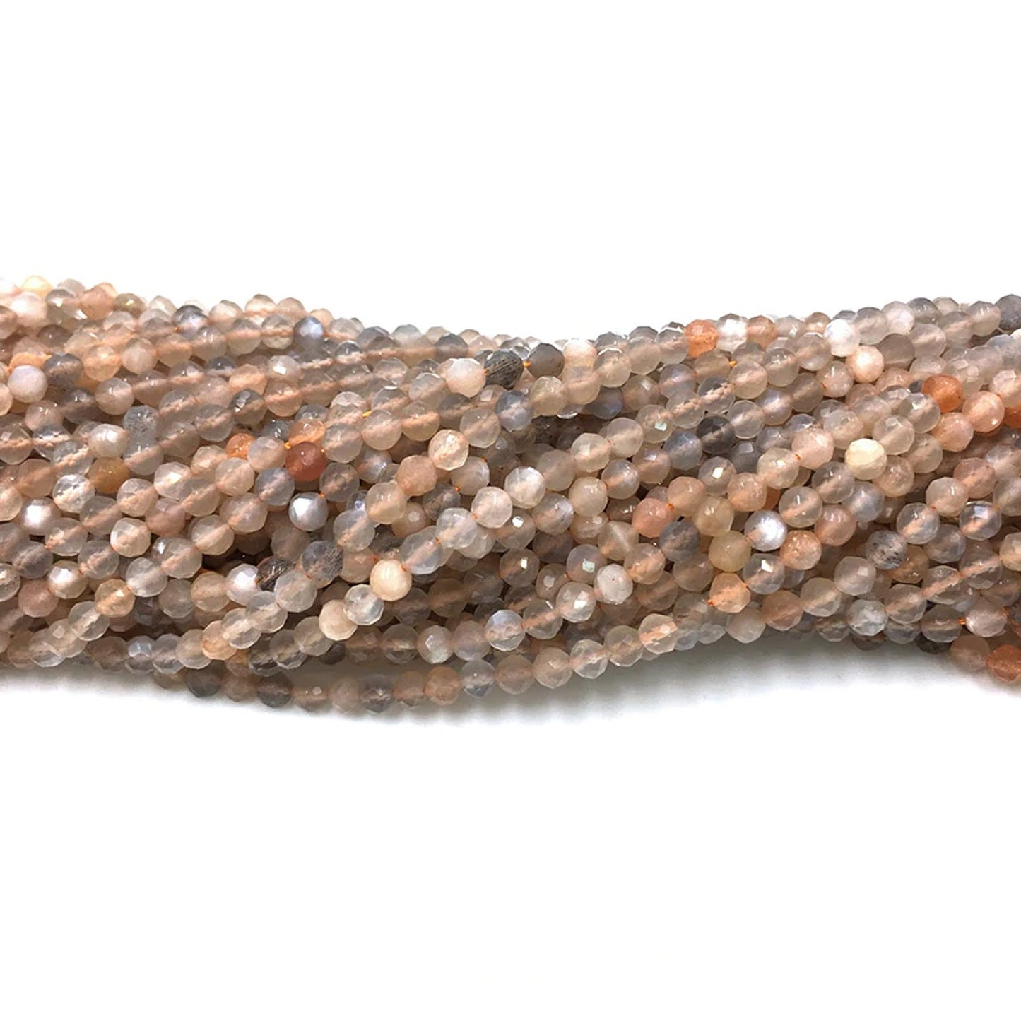 Perle à facettes en pierre de soleil grise 2 mm 3 mm 4 mm 15''