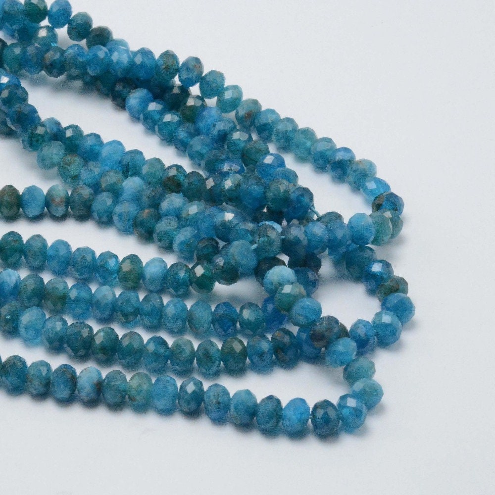 3x5mm Blue Apatite Faceted Beads, Natural Gemstone Beads, Genuine Rondelle Stone Beads 15''