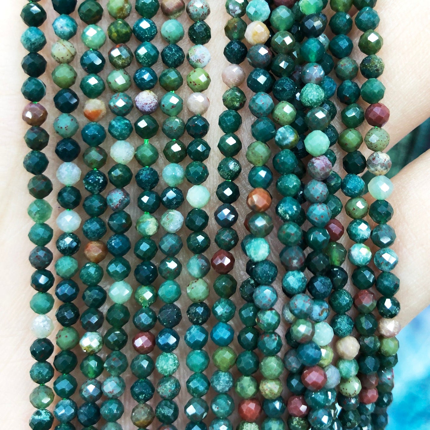 Rødgrønne Bloodstone facetterede perler 2mm 3mm 4mm 15''