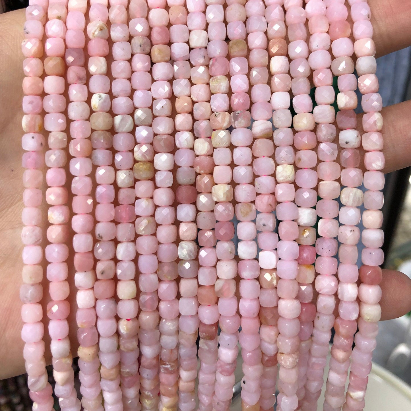 Pink Opal Cube Faceted Beads Natural Gemstone Beads 4-5mm 15''