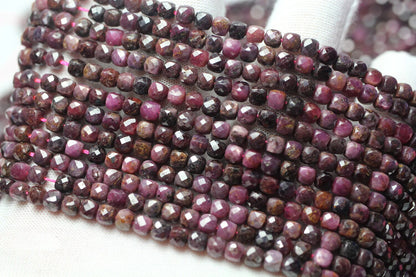 Dark Ruby Cube Faceted Beads  4mm 15''